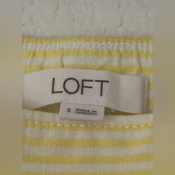 Loft Fluid Linen Blend Striped Wide Leg Crop Pants Yellow White Small Lined - Picture 2 of 8